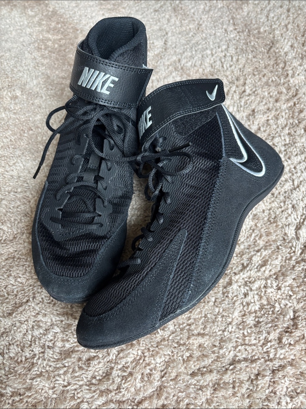 Nike All-Black High-Top Wrestling Sneakers with Ankle Strap